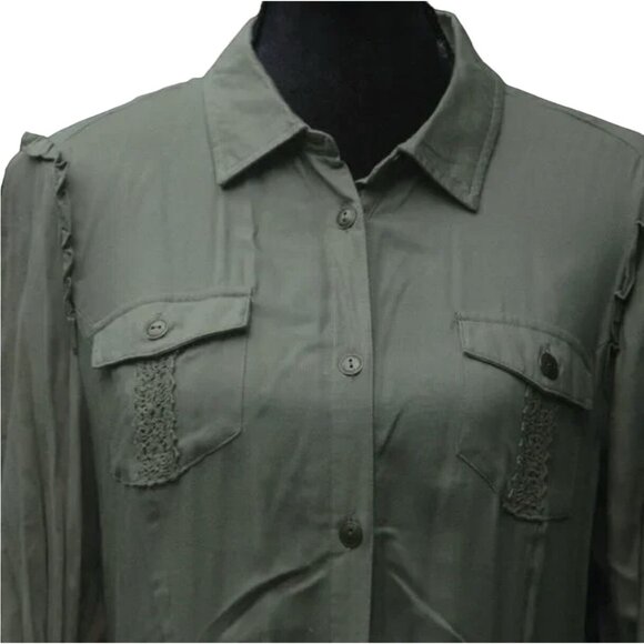 Matilda Jane Canopy Shirt Dress Women's Size Small Army Green Button Down Dress - Picture 7 of 7